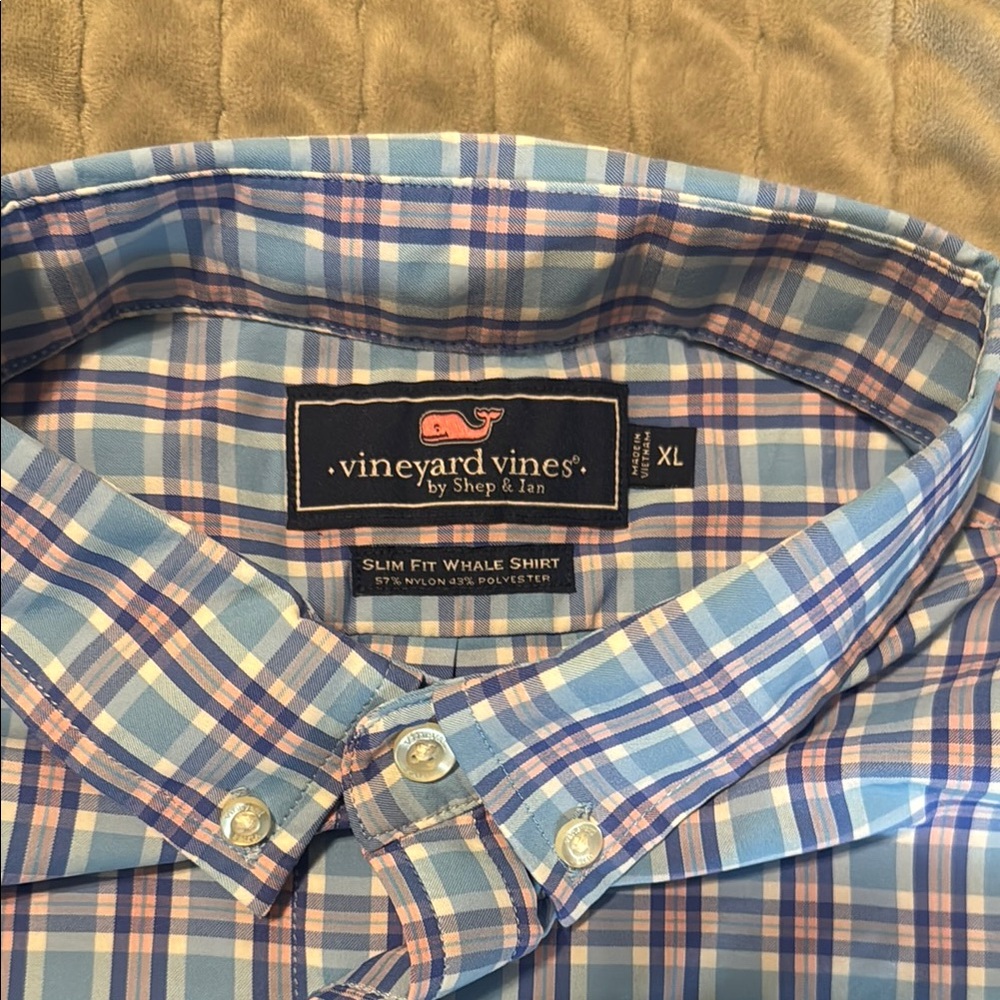 Vineyard Vines Light Blue and White Plaid Shirt